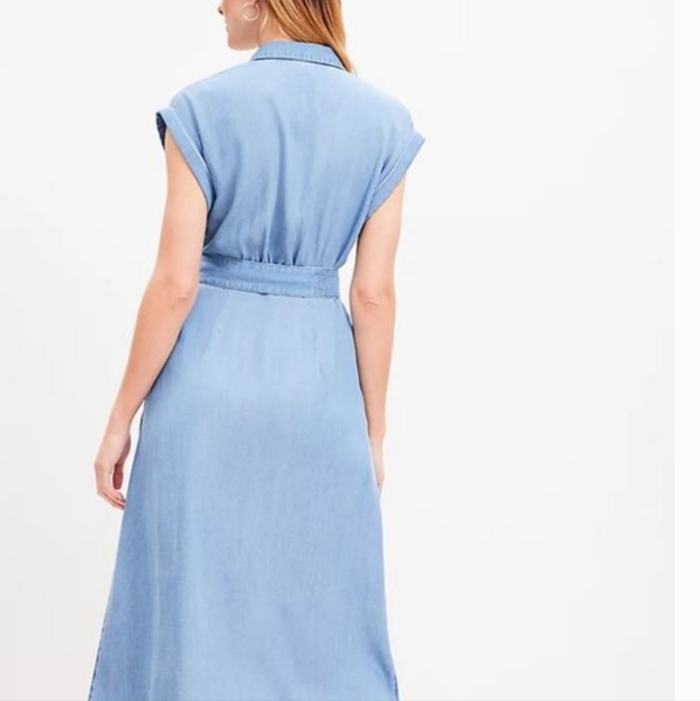 LOFT Women Chambray Midi Pocket Shirtdress Size 4 - Picture 5 of 5